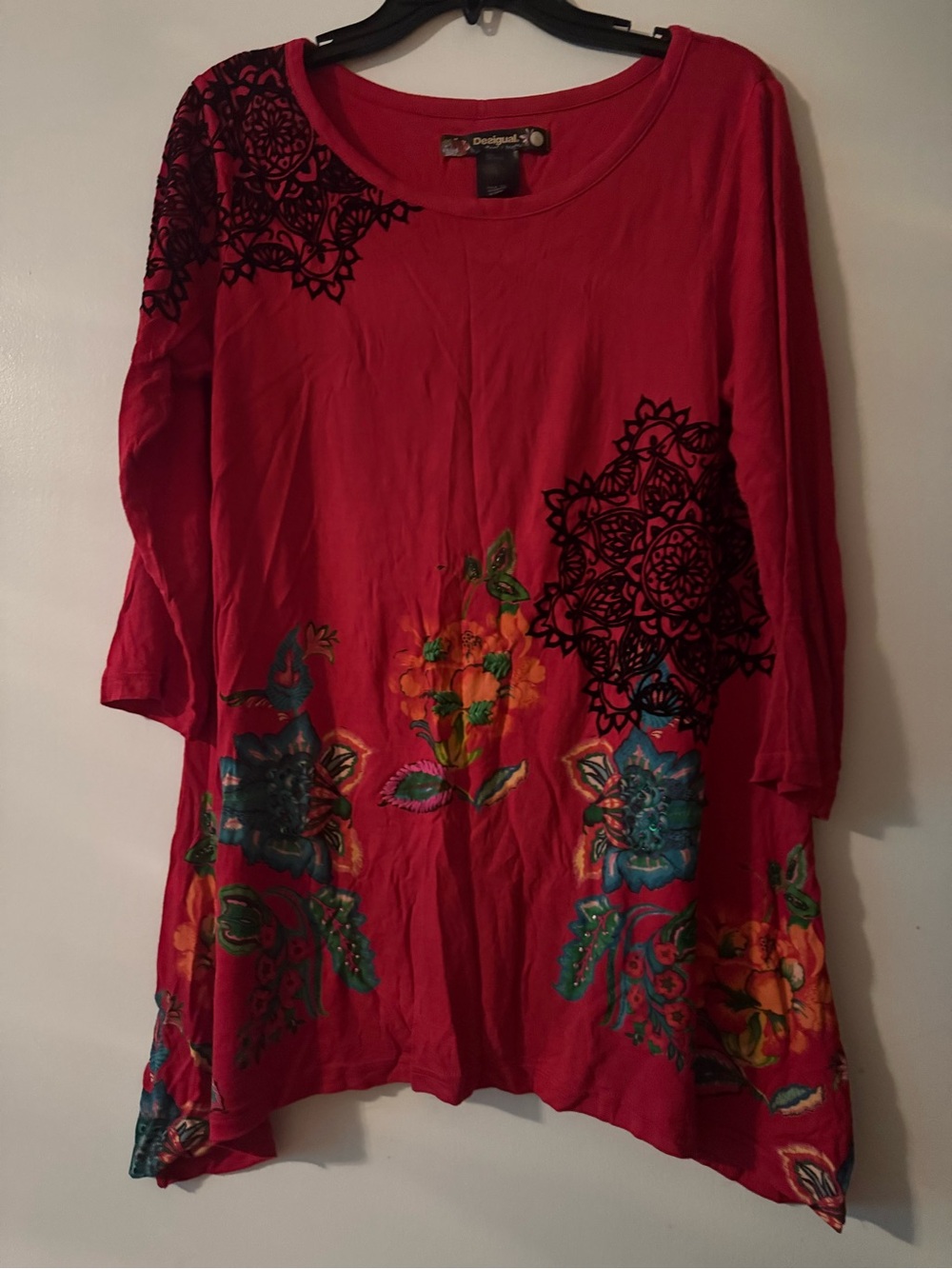 Desigual Red Floral Mandala Scoop-Neck Tunic